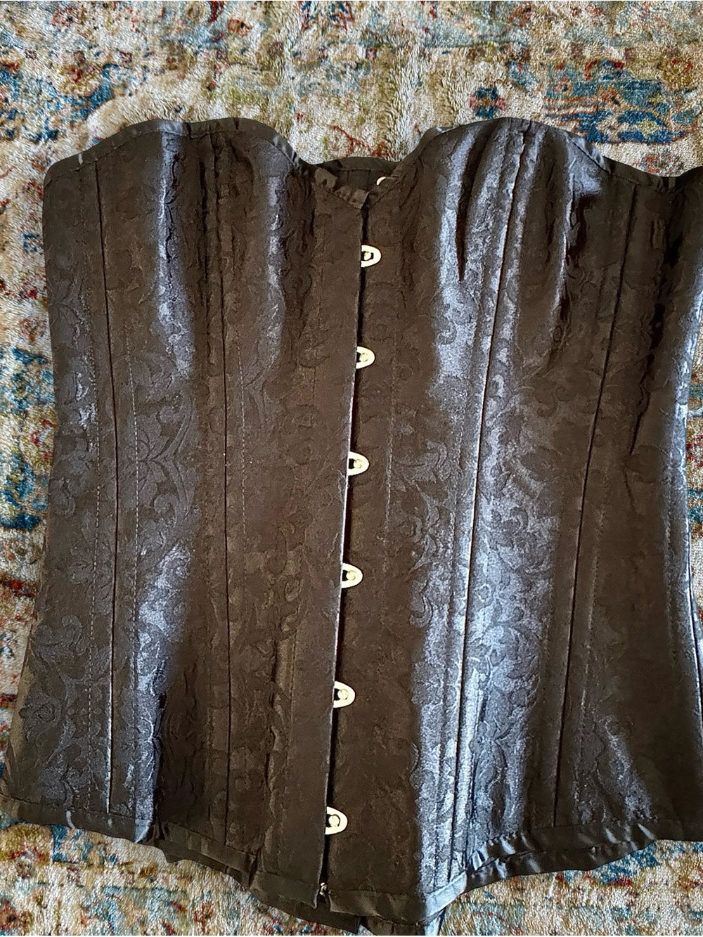 Black Satin Brocade Steel Boned Corset XL Halloween Women’s Sexy Strapless